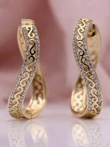 Hoa tai Zirconia tổng hợp thiết kế rỗng sáng tạo theo phong cách cổ điển, trang sức sang trọng và thanh lịch dành cho phụ nữ, phụ kiện tiệc tùng hàng ngày - Vàng - Xem 8