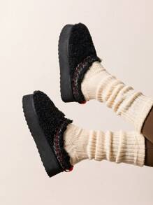 Women's Slipper Boots Short Ankle Platform Heighten Faux Fur Lining Snow Slippers Classic EVA Anti-Slip Outdoor Winter Furry Fuzzy Shoes For Valentine's Day Gift - màu đen - Xem 5