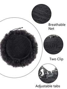 合成假髮，蓬鬆合成髮，非洲短髮，歐美Afro，蓬鬆捲曲毛毛蟲髮型短髮爆炸髮型，繩繩拉繩，女性馬尾髮型延伸 - 黑色 - 查看 3