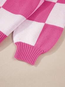 圆领格纹主教袖优雅毛衣，长袖上衣