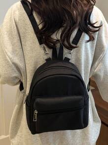 1 chiếc Balo học sinh mini đa năng - Túi đi làm họa tiết sọc dễ thương, có nhiều ngăn và dây đeo vai thoải mái - màu đen - Xem 3