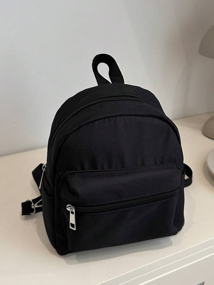 1 chiếc Balo học sinh mini đa năng - Túi đi làm họa tiết sọc dễ thương, có nhiều ngăn và dây đeo vai thoải mái - màu đen - Xem 1