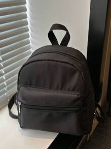 1 chiếc Balo học sinh mini đa năng - Túi đi làm họa tiết sọc dễ thương, có nhiều ngăn và dây đeo vai thoải mái - màu đen - Xem 5