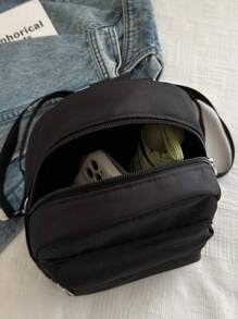 1 chiếc Balo học sinh mini đa năng - Túi đi làm họa tiết sọc dễ thương, có nhiều ngăn và dây đeo vai thoải mái - màu đen - Xem 6