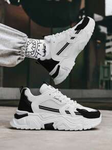 2024 New White Mesh Summer Sneakers For Men, Breathable Sport Casual Thick-Sole Chunky Sneakers, Elevator Shoes - White Black - View 5