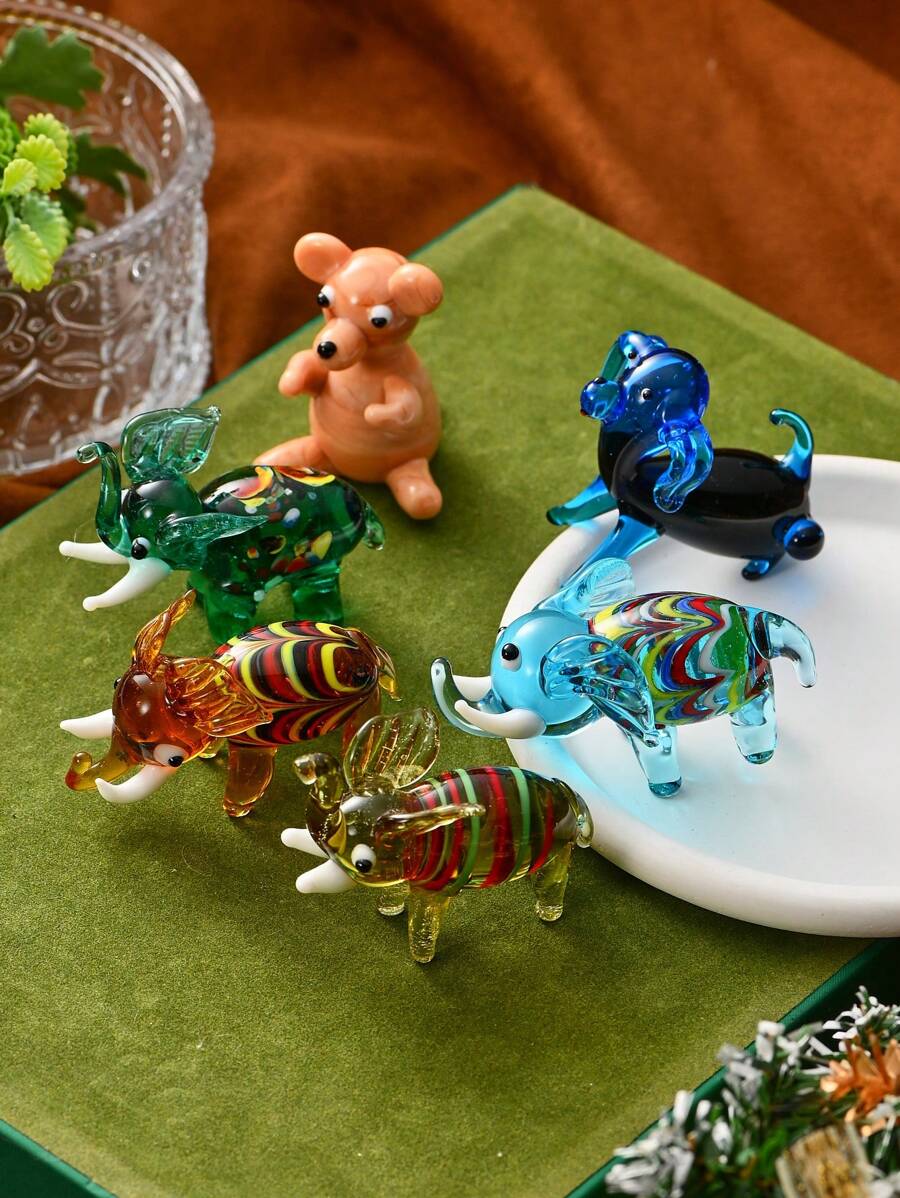 1pc Mini Realistic Colored Glassware Elephant/Dog Home Decor, Entertainment, Dining Table Center Decor, Fairytale Home Garden Decor, Party Tabletop Decoration, Photography Prop - Multicolor - View 1