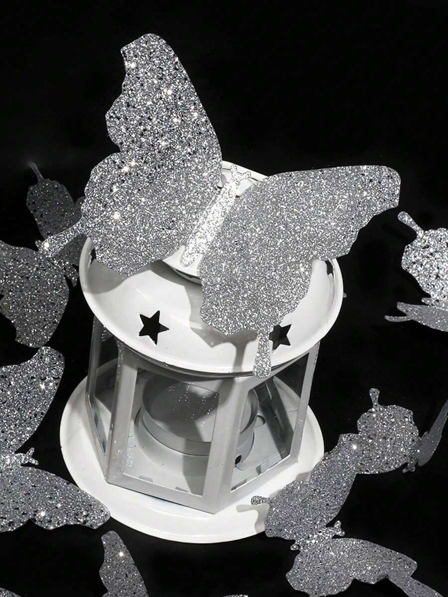 96pcs/48pcs Glitter Silver 3D Butterfly Wall Sticker, Stickers, Wall Decal, Vinyl Decal For Home Decorations, Spring Decoration Items Refresh Your Home, Rama Decoration Stickers