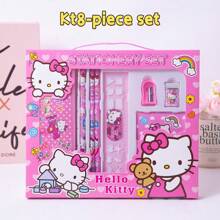 6pcs/8pcs/14pcs/1Set Hello Kittys Cartoon Ruler Pencil Sharpener Eraser Notebook Set Creative Drawing Office Supplies Kitty Cat Stationery Kit Gifts (Some Parts May Be Random)(The Package Design Is Random)