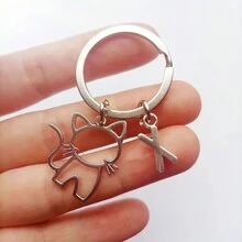 1pc 26 English Letters Metal Cartoon Cat Keychain, Creative Letter Keyring Accessory, Gift For Bag, Car, Couple, Unisex Car Accessories Bag Charm Backpack For School