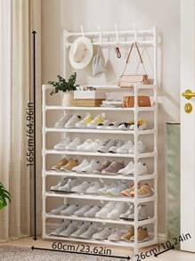 1pc Multifunctional Metal Entryway Shoe Rack With 4/5 Tiers Shoe Storage Shelves And Coat Hooks - Organize Your Entryway And Keep Your Clothes And Shoes Tidy