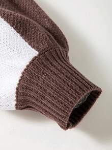 棕色格纹主教袖优雅毛衣，长袖上衣 - 棕色 - 查看 8