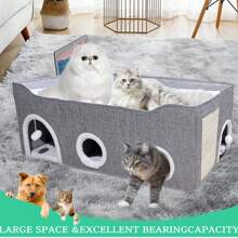 Cat Houses For Indoor Cats-Large Collapsible Large Cat Bed With Fluff Ball And 2 Caves,Cat Hideout With Canopy,Semi-Enclosed Cat Bed Cat House Covered Cat Bed For Multi Small Pet Large Kitty