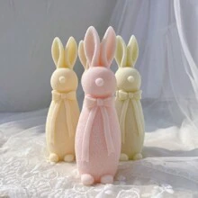 Flocked Rabbit Silicone Candle Molds Bowknot Bunny Silicone Mold Animal Bunnies Wax Mould Easter Home Decor