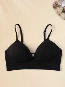 Seamless Knit Wireless Padded Comfort Push Up Sports Bra - Black - View 9