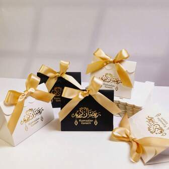 10 件斋月穆糖果礼盒开斋节黑白包装盒斋月装饰 2025 伊斯兰穆斯林节日派对用品