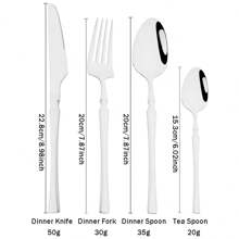 Jokipvy 1/4 أطقم أدوات مائدة من الفولاذ المقاوم للصدأ اللامع، تشمل سكين الطعام و الشوكة والملعقة وملعقة الحلوى، مناسبة للحفلات والزفاف والتجمعات والفنادق والمطاعم والمطبخ المنزلي والمدارس