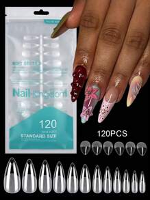 Nail Kingdom 120入組長形杏仁透明假指甲套裝，用於延伸壓克力指甲供應 - 無色 - 查看 9
