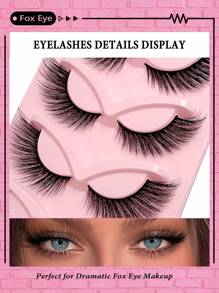 Asiteo 5 Pairs Cat Eye False Eyelashes, Soft Black Band, Fox Eye Lashes, Fluffy Faux Mink Eyelashes, Natural Makeup Effect, Eyelash Extension Makeup - 眼尾拉長款 - 查看 2