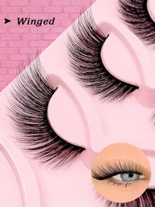 Asiteo 5 Pairs Cat Eye False Eyelashes, Soft Black Band, Fox Eye Lashes, Fluffy Faux Mink Eyelashes, Natural Makeup Effect, Eyelash Extension Makeup - 眼尾拉長款 - 查看 6