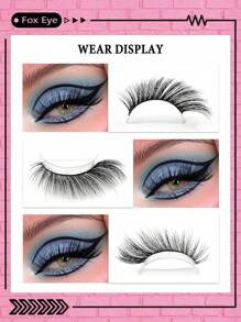 Asiteo 5 Pairs Cat Eye False Eyelashes, Soft Black Band, Fox Eye Lashes, Fluffy Faux Mink Eyelashes, Natural Makeup Effect, Eyelash Extension Makeup - 眼尾拉長款 - 查看 3