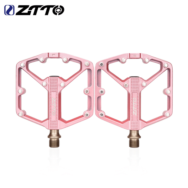 ZTTO MTB Road Bike CNC Aluminum Alloy Flat Pedal Pink Parts Smooth Bearings 9/16 Thread Large Area Strong Grip Pedals