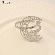 1/3pcs Hollow Moon & Stars Style Napkin Ring - Fashion Fine Hotel Home Restaurant Tray Towel Buckle, Napkin Ring For Christmas Decoration, Anniversary, Birthday,Tissue Box Holder,Napkin Holder,Festival Family Gathering,Kitchen Dining Table Decor