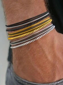 2 Pieces Set/4-Piece Set/12 Pieces Set Minimalist Fashion Stacked Stainless Steel Multi-Color Bracelet Set For Men's Holiday Dating Party Gift Daily Matching (Without Gift Box) - Multicolor - View 1