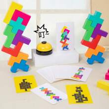 1PC Wooden 2-Player Construction Building Block Competitive Game Toy ,Wooden Colorful Balance Stacking Blocks Battle Game, Color Cognition And Hand Fine Motor Training Table Board Games, Party Game - Multicolor - View 7