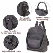 Anti-Theft Backpack For Women, Fashion PU Leather Rucksack Travel Convertiable Ladies Backpack Shoulder Bags Three Ways To Carry,Preppy Striped, Wedding Looks, Valentine's Day, Green Palette, Double Denim, Whimsical, Animal Prints, Festival Outfit, Winter Cozy, Preppy Striped, Wedding, Print Trending, - Grey - View 3