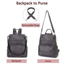 Anti-Theft Backpack For Women, Fashion PU Leather Rucksack Travel Convertiable Ladies Backpack Shoulder Bags Three Ways To Carry,Preppy Striped, Wedding Looks, Valentine's Day, Green Palette, Double Denim, Whimsical, Animal Prints, Festival Outfit, Winter Cozy, Preppy Striped, Wedding, Print Trending, - Grey - View 2