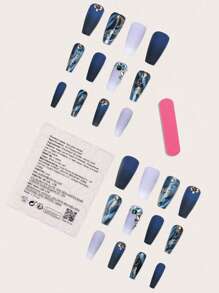 24入組Y2K美學長棺3D鑽石點綴全覆蓋假指甲套裝，按壓美甲，指甲用品升級造型 - 彩色 - 查看 2