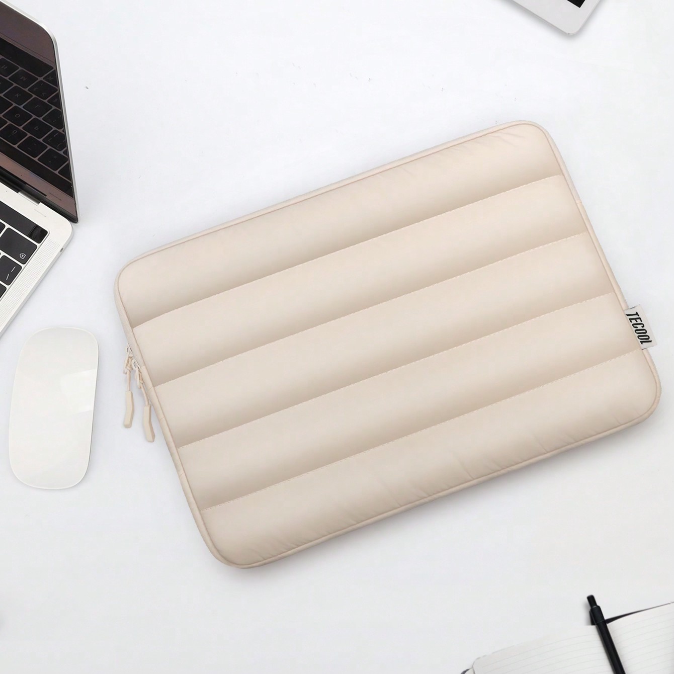 Fluffy Protective Laptop Sleeve, Fits 13.5/14/15/16 Inch Laptops, Compatible With MacBook Air 13/15 M1/M2 (2012-2023), Pro 13/14/15 (2010-2022), 14-16 Inch HP Chromebook And Surface Laptops, Soft Plush Lining, Water-Resistant, Beige