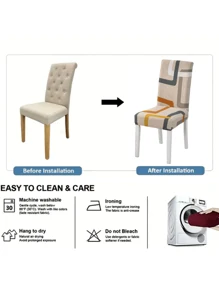 1 pieza/4 piezas/6 piezas/8 piezas Funda de silla elástica con estampado geométrico de material de seda de leche, resistente a la suciedad de las mascotas, funda decorativa de silla para primavera/verano/otoño/invierno - Multicolor - Ver 3