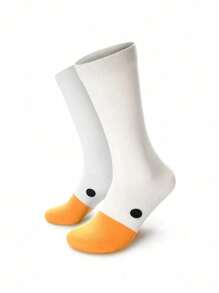 1 par de calcetines divertidos y originales con forma de pato en color amarillo y blanco, calcetines de media caña lindos y unisex como regalo