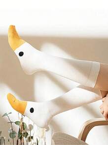 1 par de calcetines divertidos y originales con forma de pato en color amarillo y blanco, calcetines de media caña lindos y unisex como regalo