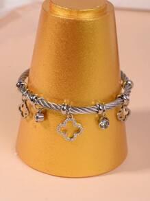 1 peça de aço titânio 18K ouro oco flor da sorte charme pulseira punho, adequado para uso diário feminino namorados, mãe, mãe, dia das mães, presente