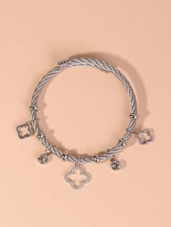 1 pièce Bracelet jonc en acier de titane plaqué or 18 carats, fleur ajourée porte-bonheur. Convient pour le port quotidien des femmes, Valentin, maman, mère, fête des mères, cadeau