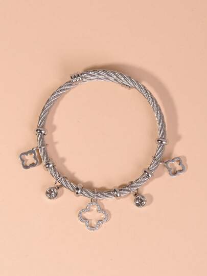 1pc Titanium Steel 18K Gold Hollow Lucky Flower Charm Cuff Bracelet, Suitable For Women's Daily Wear Valentines,Mom,Mother,Mother's Day,Gift