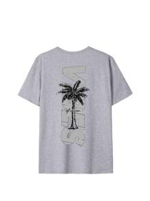 Áo thun nữ tay ngắn cổ tròn in hình cây dừa theo phong cách tối giản, đơn giản và dễ phối đồ, phù hợp cho cả mặc hàng ngày và đi nghỉ mát. Áo thun in hình, nữ, màu trắng, đen, hồng. - Xám - Xem 5