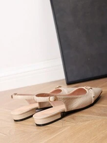 Elegant Solid Color Women Shoes With Ankle Strap, Pointed Toe, Providing Comfort, Suitable For Office And Commute Style - Beige - View 5