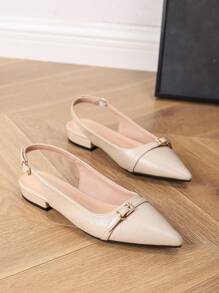 Elegant Solid Color Women Shoes With Ankle Strap, Pointed Toe, Providing Comfort, Suitable For Office And Commute Style - Beige - View 4