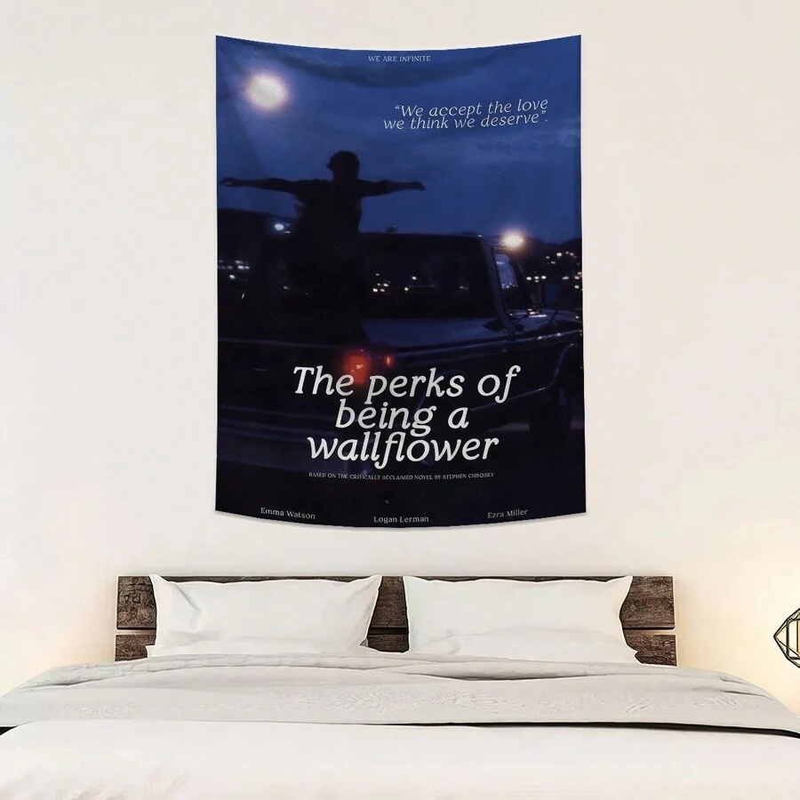 1 件 The Perks Of Being A Wallflower 印花挂毯，适用于客厅、卧室、办公室、家居装饰、派对、长方形厨房壁挂布，带垂坠，附 3 个墙钉和 2 个夹子，壁挂 - 彩色 - 查看 1