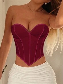 Apperloth A Romantic Boned Hanky Hem Lace Up Backless Corset Shapewear Club Tube Top Sexy Music Festival