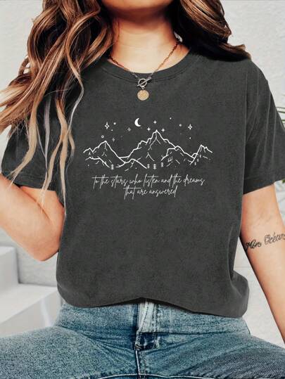 Tricou cu mânecă scurtă și guler rotund colorat, imprimat, pentru femei, ascultând stelele și răspunzând viselor, potrivit pentru vară, Anul Nou Chinezesc, Anul Nou Lunar, Anul Calului, Festivalul Primăverii, Anul Nou Fericit, Ziua Îndrăgostiților, cadou de Ziua Îndrăgostiților, cadou casual pentru ea