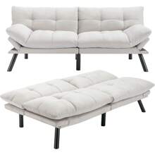 Futon Sofa Bed, 71" Comfy Loveseat Sleeper With Adjustable Backrest Armrest, Thick Padded Cushion, Small 2 Seater Futon Couch For Living Room Bedroom (Cream White) - 乳白色 - 查看 1