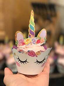 24/48个独角兽蛋糕装饰插牌/纸杯蛋糕插签/小旗，适用于生日派对、婚礼蛋糕装饰 - 彩色 - 查看 4
