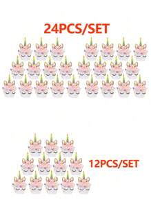 24/48个独角兽蛋糕装饰插牌/纸杯蛋糕插签/小旗，适用于生日派对、婚礼蛋糕装饰 - 彩色 - 查看 3