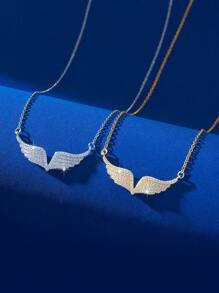 1pc Copper Cubic Zirconia V-Shaped Angel Wing Pendant Necklace, Charming Luxury Fashion Delicate Design Choker Chain Necklace For Women, Party Decor