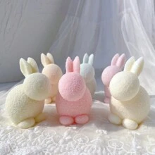 Flocked Rabbit Silicone Candle Molds Bowknot Bunny Silicone Mold Animal Bunnies Wax Mould Easter Home Decor