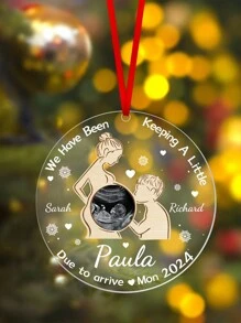 1pc Personalize Expecting Parents Christmas Ornament,Custom Sonogram Photo&Text , New Parents Gift, Baby Pregnancy Keepsake, Mom Dad To Be Ornament Decor For Christmas Tree, Pregnancy Announcement Ornament,New Mom Dad Gift, First Time As Mom Dad Gift,Pregnancy Gifts For First Time Moms, Mom To Be Gift, Best Gifts For Expecting MomTo Be, 1st Xmas Ornament Gift For New Dad New Mom - Multicolor - View 4